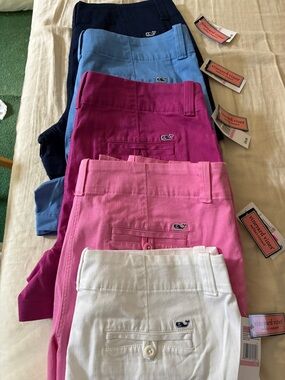 Vineyard Vines Five-Pair Chino Shorts in Navy, Light Blue, Magenta, Pink & White